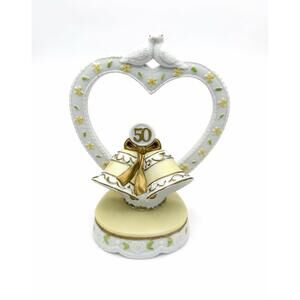 Vintage Lefton Cake Topper Doves Heart Bells Figurine Ceramic 50th Anniversary